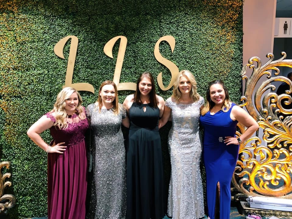Cruise Planners’ Home Office Team: Montana Fee, Breanna Gehris, Nikki Hetzel, Michelle Fee, and Monica Vega at the Leukemia & Lymphoma Society’s Man & Woman of the Year Gala