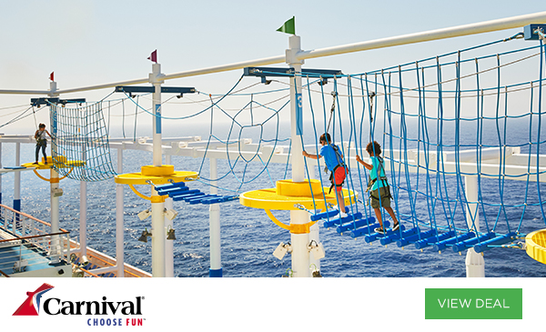 Carnival: Today Only!Early saver fares • 50% reduced deposits • Two category upgrade