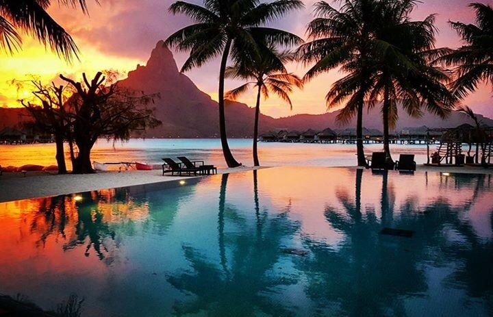 Sunset Lagoon view from the pool at Intercontinental Bora Bora and Thalasso Spa